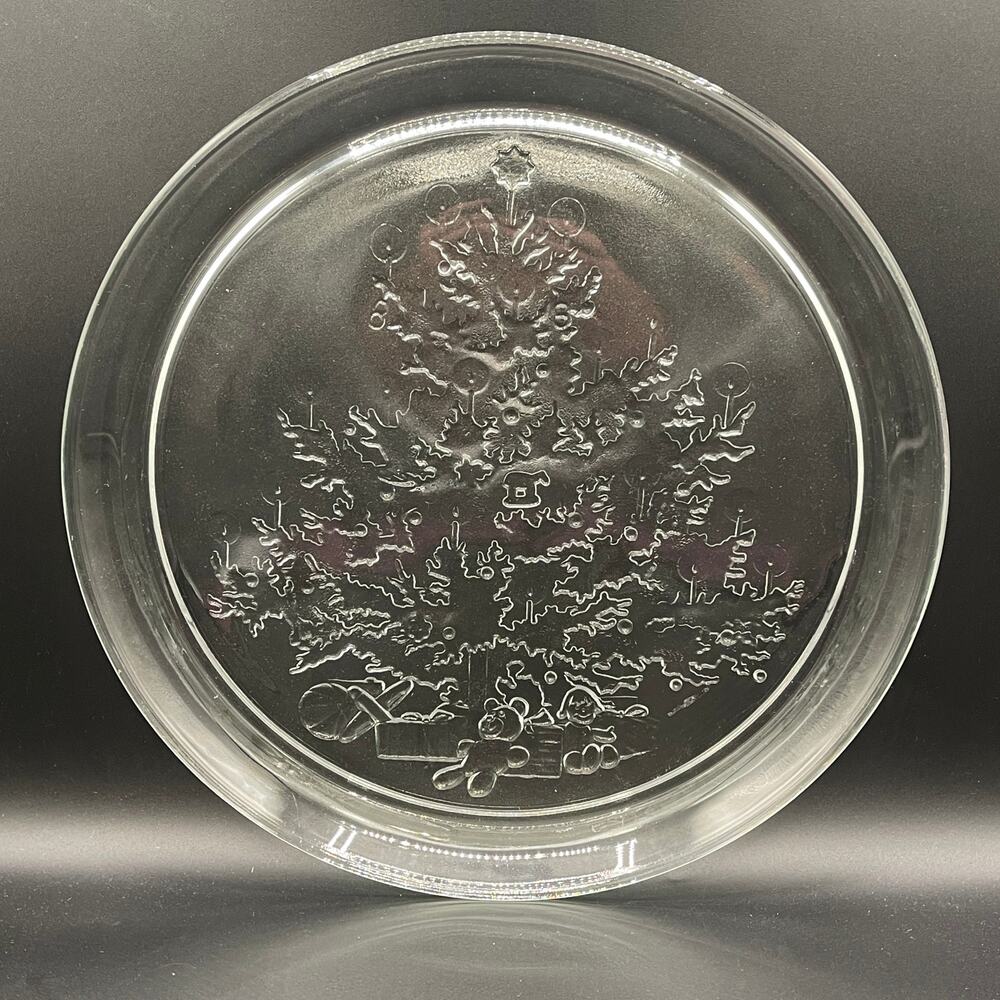 13” Glass Christmas Tree Holiday Platter By Indiana Glass